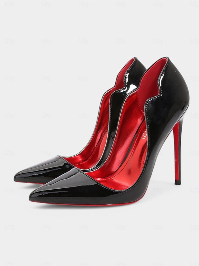 High Toe Soles Pointed Patent with – Red Black Leather Heels