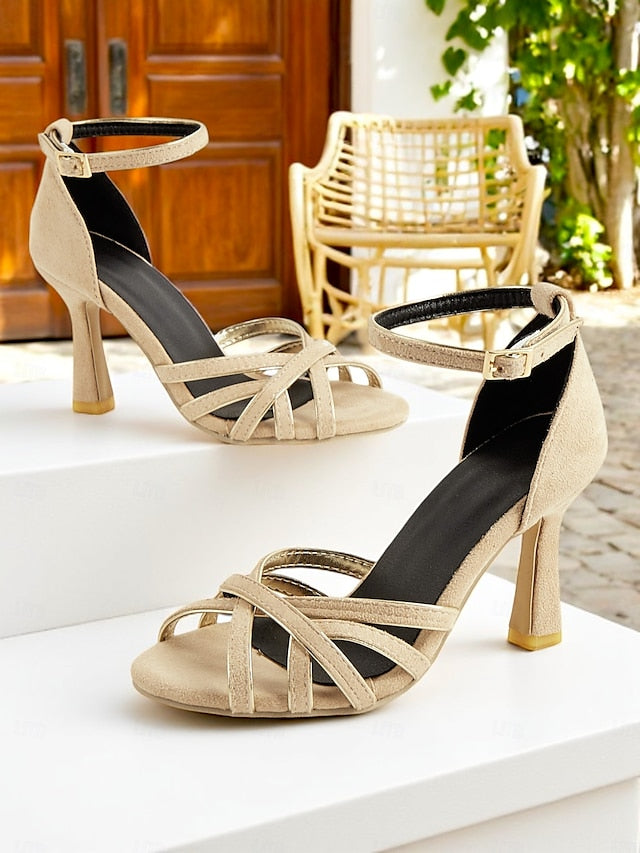 Nude Strappy – Suede 1950s Elegant Ankle Women's Heels