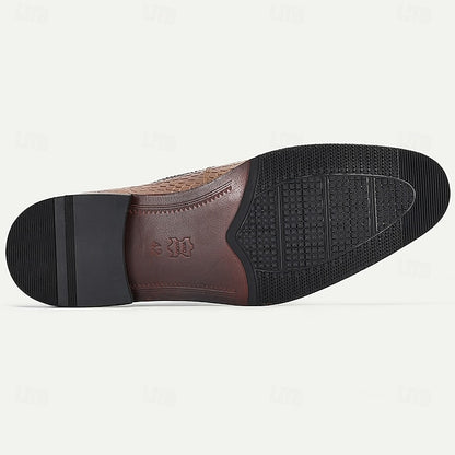 Shoes Elegant Genuine Leather Men’s Crocodile Print – Oxford