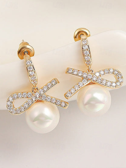 with Women's Pearl Earrings Rhinestone Bow Christmas and