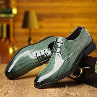 – Faux Oxford Print Green Men's Crocodile Leather Shoes