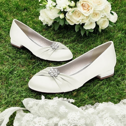 Blue Wedding with Women's Light Satin Rhinestone Flats