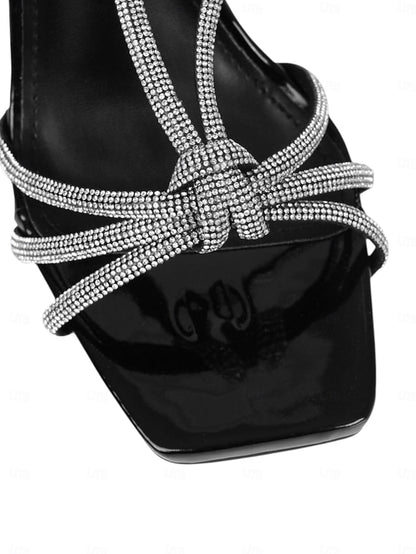 Toe with Square Heels Stiletto Strappy Women's Rhinestone