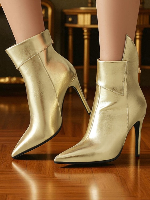 Gold Pointed Ankle - Stiletto Women's Boots Metallic Toe