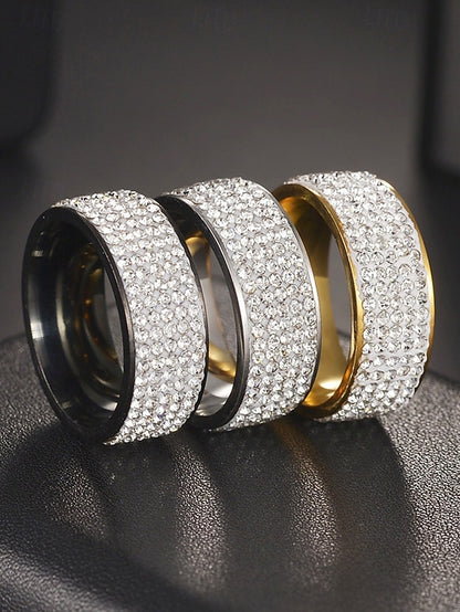Rings Pave Wide Full Men's Band with Rhinestone