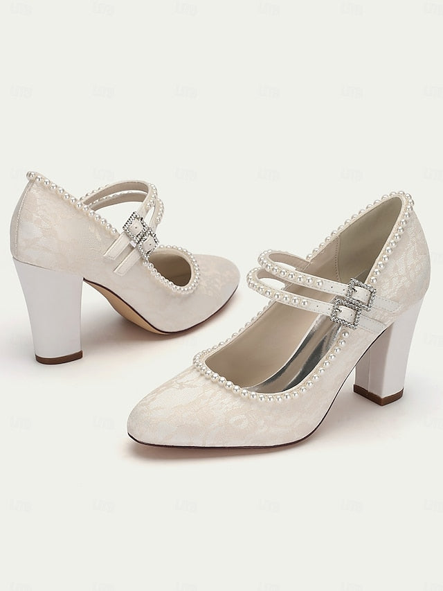 Pearl - Women's Mary Heels Lace Embellished Purple Jane