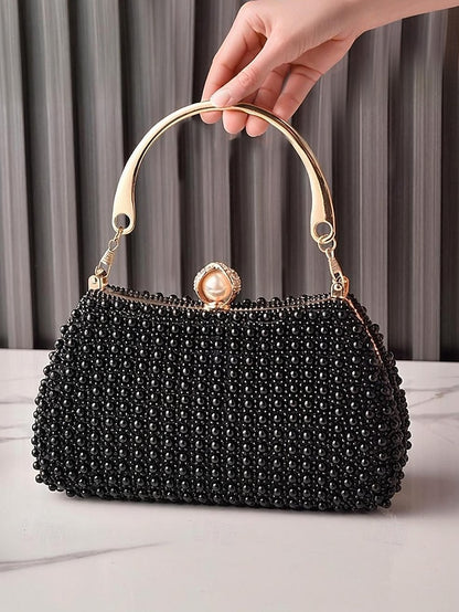 Gold with Beaded Handle Evening Pearl Bag Women's Clutch