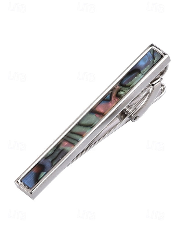 with mother of inlaid Men's tie clip pearl and brass