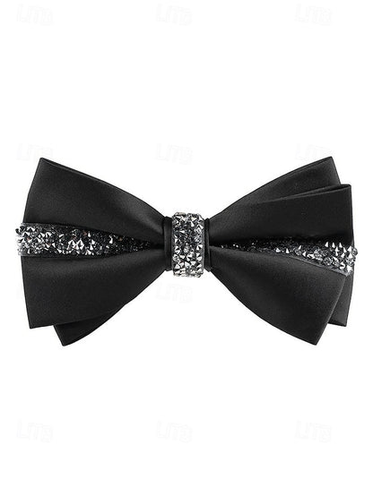 – Crystal Embellishment with Tie Elegant Satin Bow Burgundy