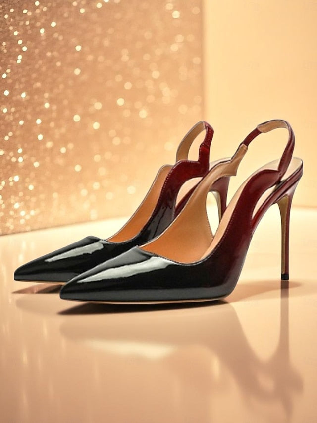 Leather Slingback Black Women's and Patent Red Heels