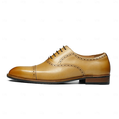 with Leather Men's Light Genuine Brown Oxford Shoes Wingtip