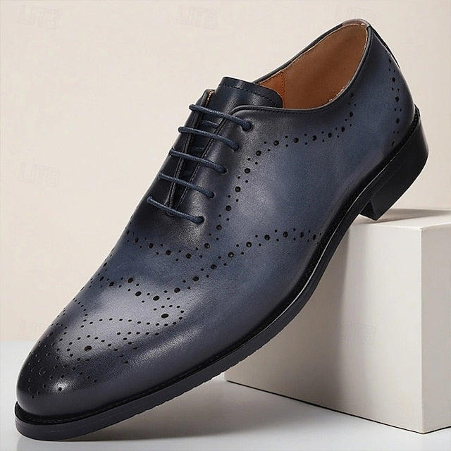 Men's Shoes Classic Oxford Cowhide Genuine Navy Blue