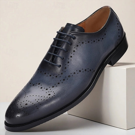 Men's Shoes Classic Oxford Cowhide Genuine Navy Blue