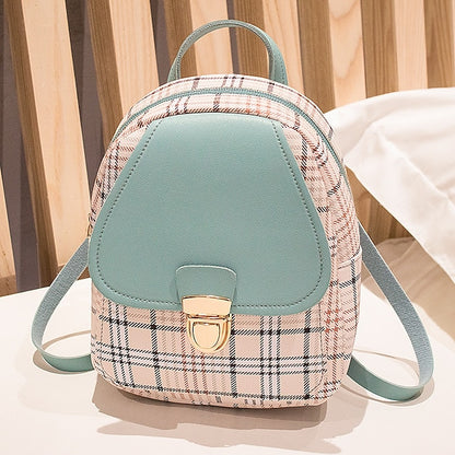 Leather Backpack Mini Buckle – with and Stylish Plaid Flap