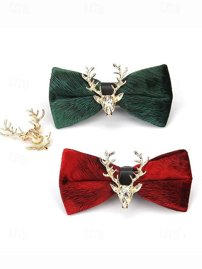 Tie Head Pin Gold Bow with Velvet Deer Men's