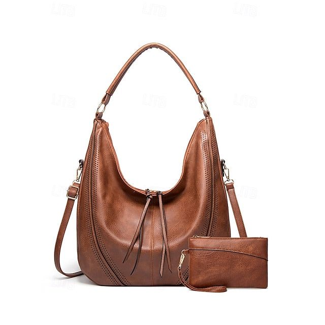 Set Women's Leather Bag Hobo with Matching Wallet Faux