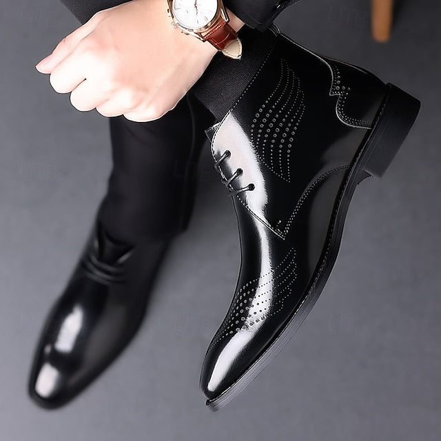 Leather Ankle Men's Faux Glossy Burgundy Wingtip Brogue