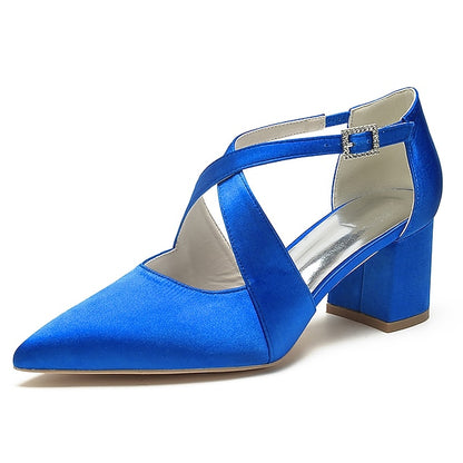 Heels Block Women's Toe White Pointed – Satin Elegant