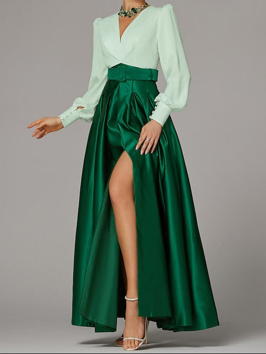 Gown Evening Guest Wedding Floor A-Line Split High Dress Formal