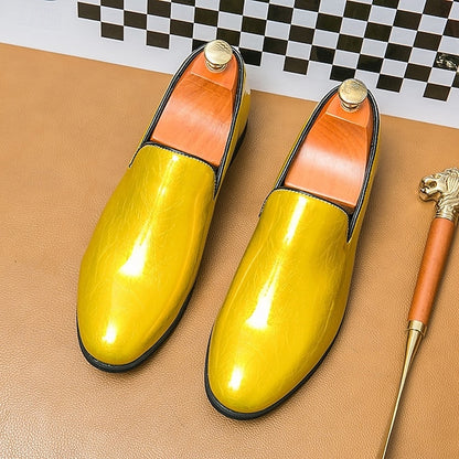 Gold Fashionable – Loafers Metallic Slip-On Men's Shiny