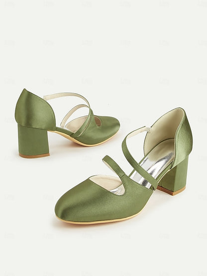 Green Women's Heels Satin – Jane Mary Elegant 1950s Block