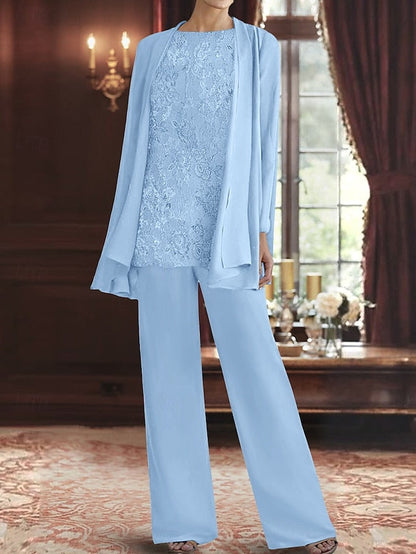 Dress Pantsuit 3 Crew the of Elegant Neck Piece Mother Bride