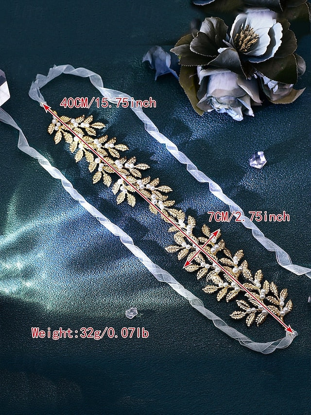 Elegant Leaf Accents Pearl Gold – Bridal Belt with