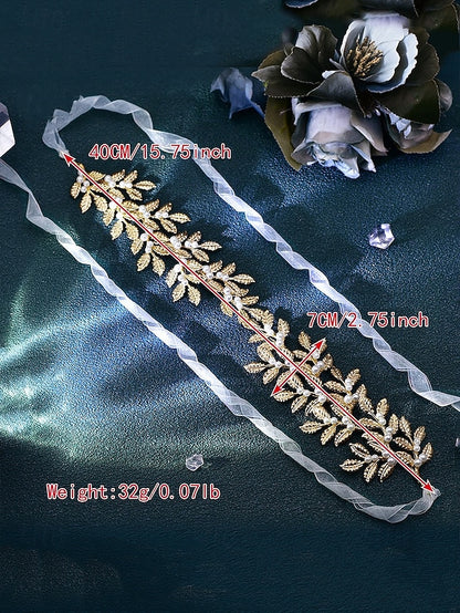 Elegant Leaf Accents Pearl Gold – Bridal Belt with