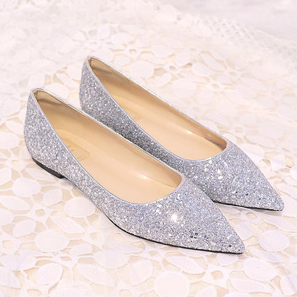 Women's – Toe Comfortable Flat Pink Glitter Shoes Pointed