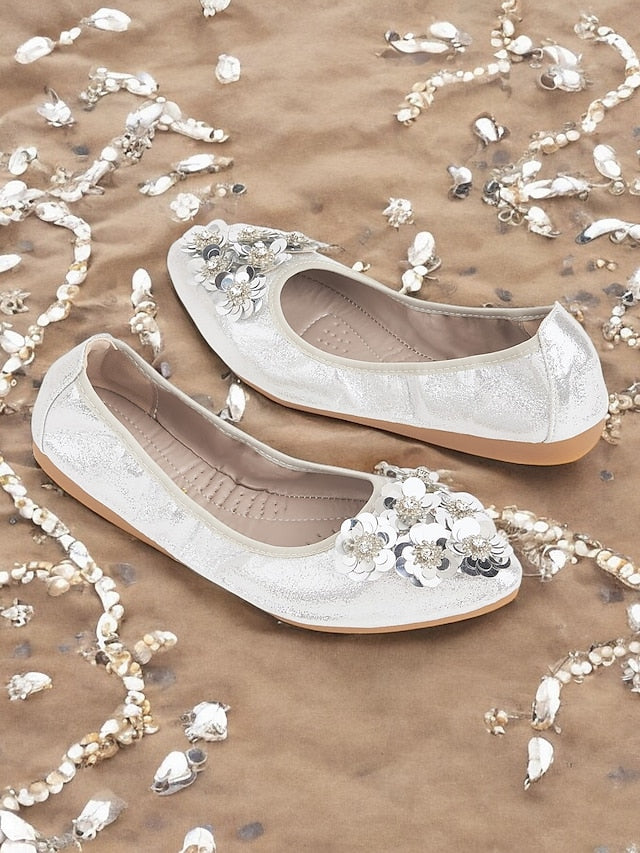 Floral Flats Embellished Foldable Comfortable Women's –