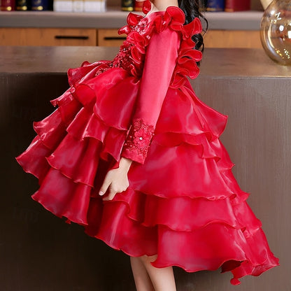 Girls' Dress Party Flower Wedding Special Sleeve Kids Long