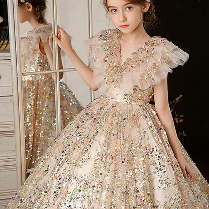 Solid 3/4 Kids Party Flower Dress Color Girl Girls'