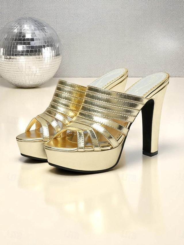 Platform Women's Strappy White Mule Heels - Open-Toe