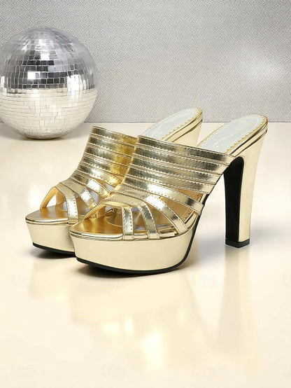 Platform Women's Strappy White Mule Heels - Open-Toe