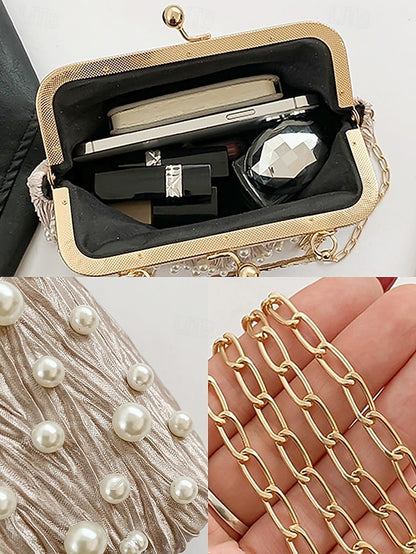 Evening Beaded – Women's Vintage Bag Clutch Pearl Elegant