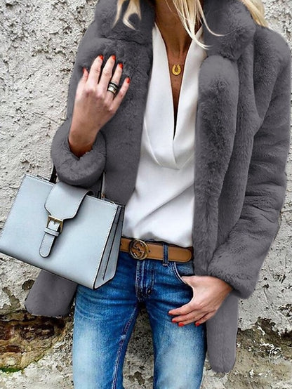 Comfortable Going Plain Women's Coat Fur Collar Casual Warm