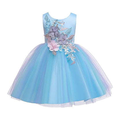 Girls' Kids Party Blushing Floral Lace Blue Dress Purple