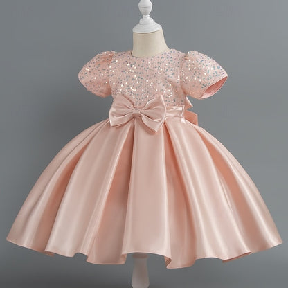 Toddler Girls' Sequin Wedding Short Dress Sleeve Party