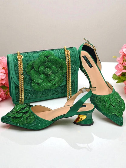 with Matching Rhinestone Gold Pumps Slingback Women's