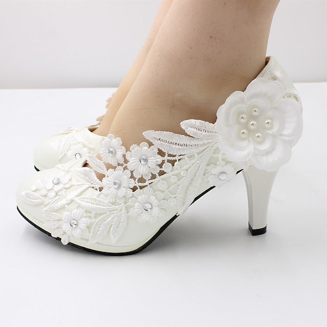 Lace – Women's Heels Floral Wedding Embellishments White