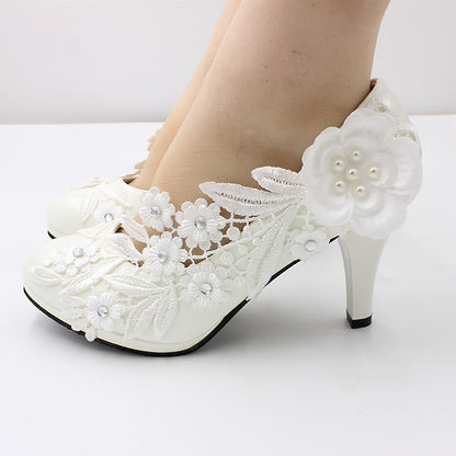 Lace – Women's Heels Floral Wedding Embellishments White
