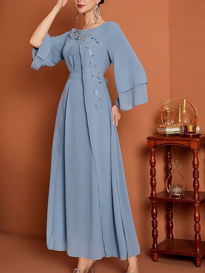 Length A-Line Floor Elegant Bride of the Dress Mother Neck V