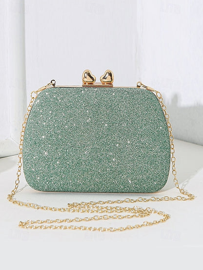 Glitter Evening Green Clutch Rhinestone with Sage Women's