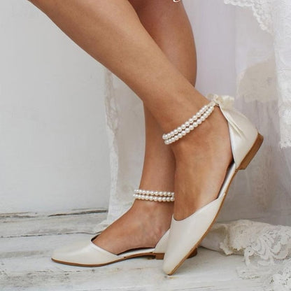 Women's Strap White – Bridal Pearl Flats Ankle Elegant