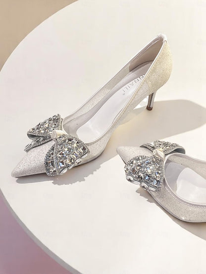Rhinestone with Glitter Bow Women's Heels High