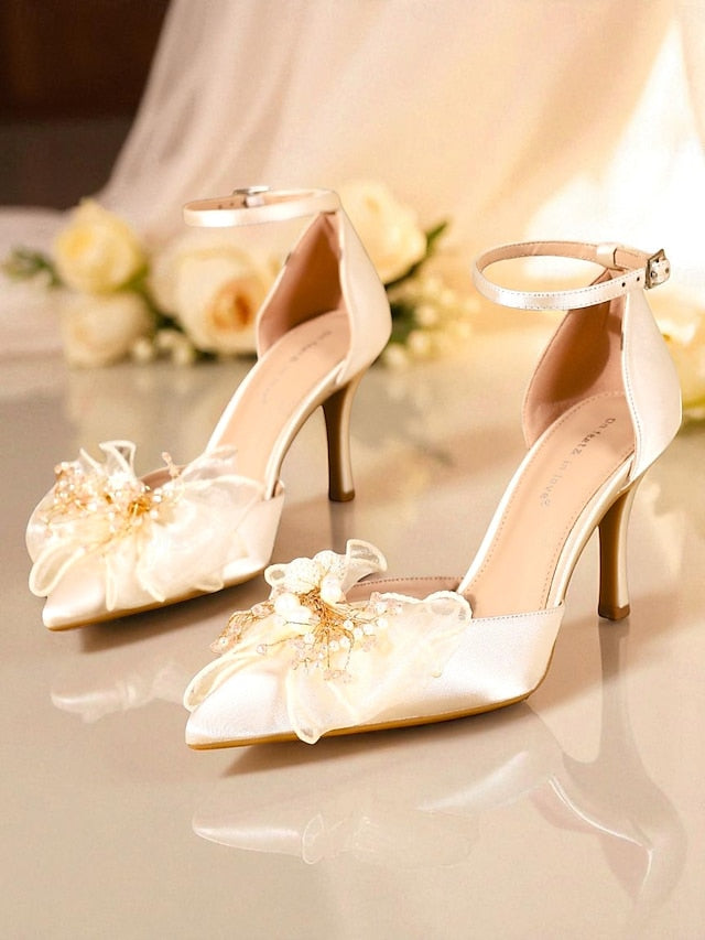 Satin Pumps - Elegant with Strap Women's Ankle Bridal Heels