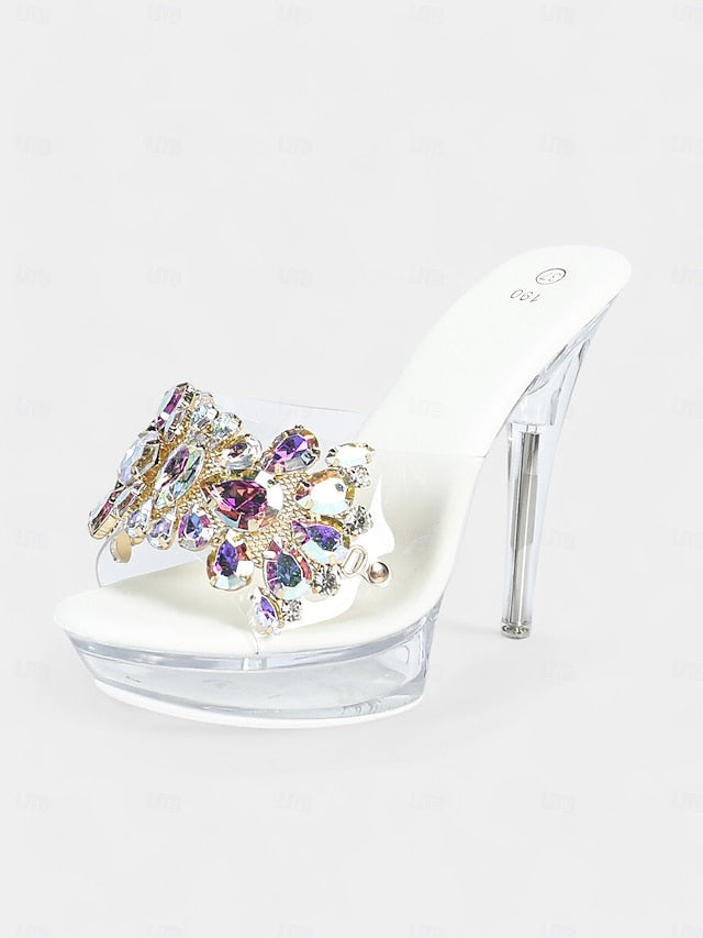 – Women's Embellished Rhinestone Platform Clear Heels