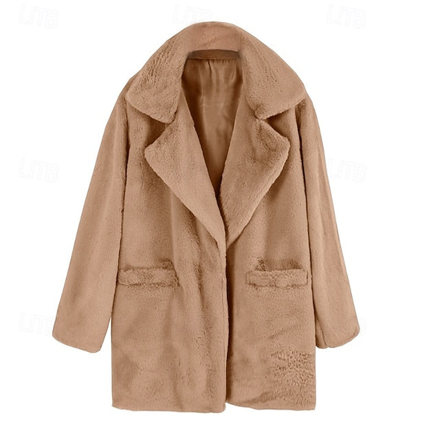 Women's Comfortable Faux Warm Coat Fur Pocket Casual