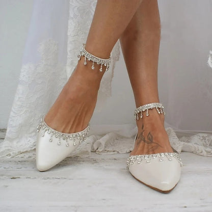 White Wedding Women's Elegant Flats with – Bridal Shoes