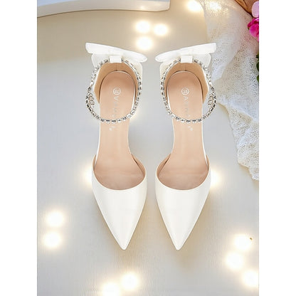 Bow Stiletto Women's Pointed Toe Ivory Heels and with Satin